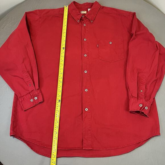 Levis Shirt Mens XL Red Denim Long Sleeve Work Red Tab Metal Buttons 100% Cotton - Picture 5 of 9
